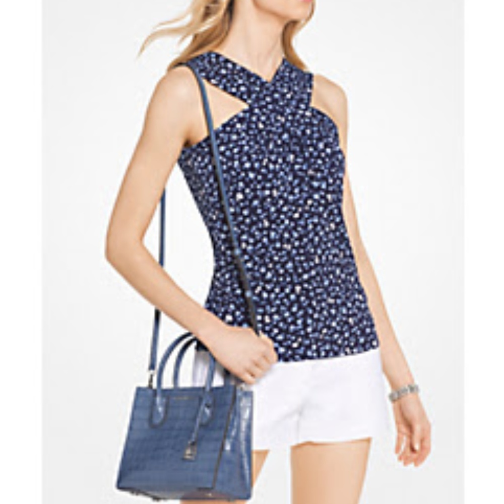 Michael Kors Floral Cross-Neck Jersey Top